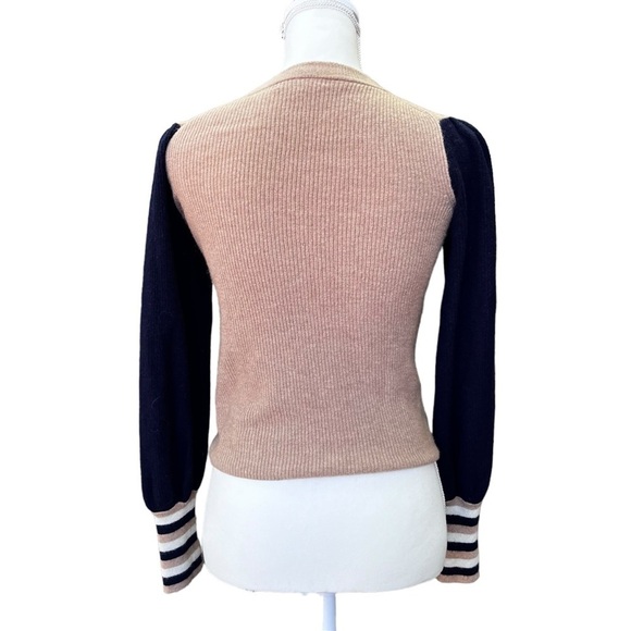 Madewell Colorblock Baybrook Pullover Wool sweater in Tan and Navy Size XX-Small - Picture 5 of 9